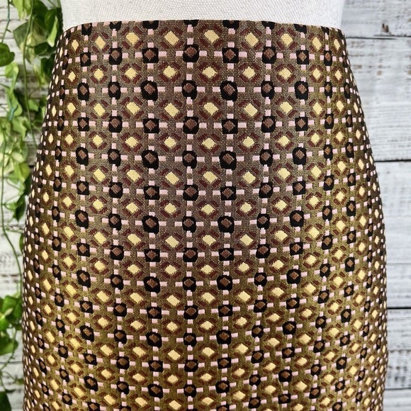 Ann Taylor Loft Skirt sz 6 Gold Pink Navy Textured Above Knee A Line Aztec Boho - Picture 5 of 11